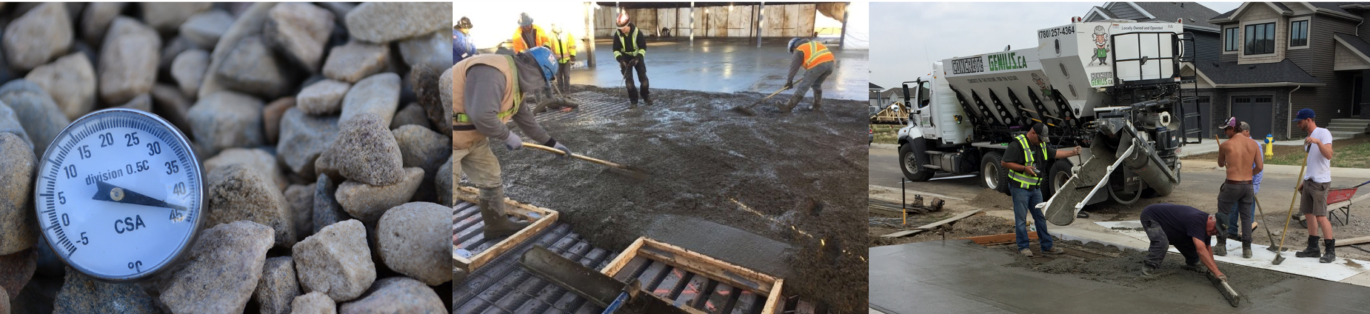 Workers are working on a concrete floor.